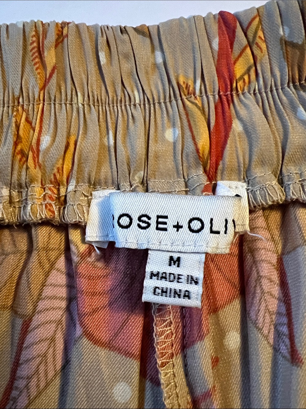 Rose & Olive Beige Floral Wide-Leg Pants Coral Mustard Print Size M EUC Boho - Picture 5 of 10